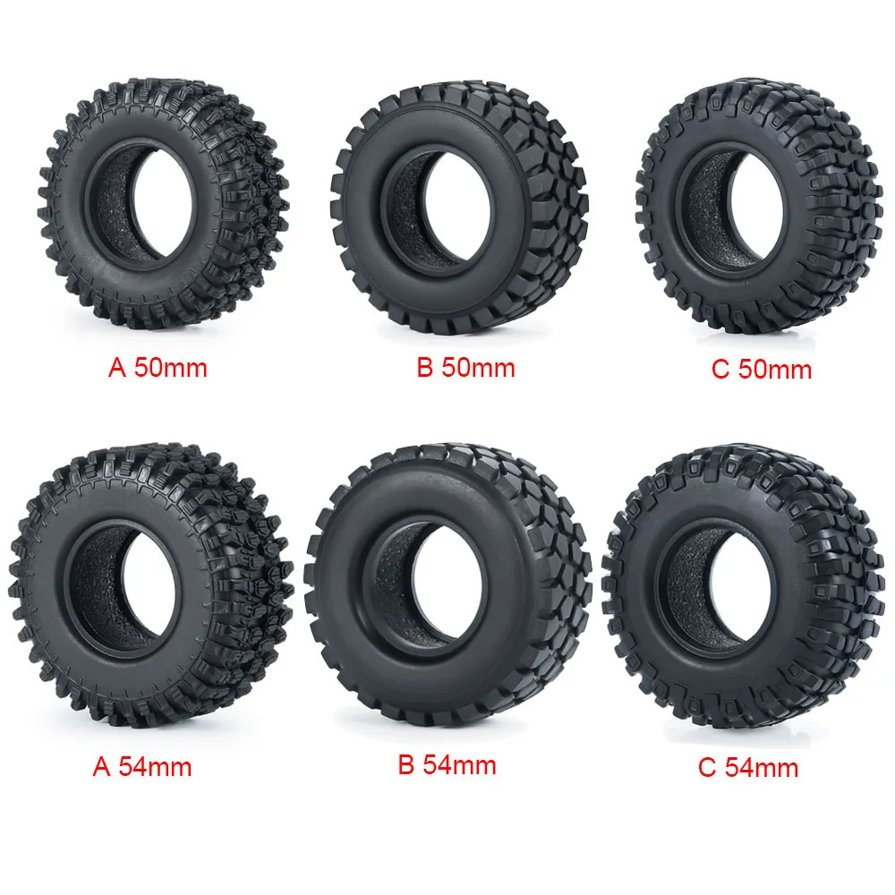 YEAHRUN 4Pcs 1/24 RC Car 1.0inch Soft Rubber All Terrain Wheel Tires 50/54mm for Axial SCX24 Upgrade Parts Accessories