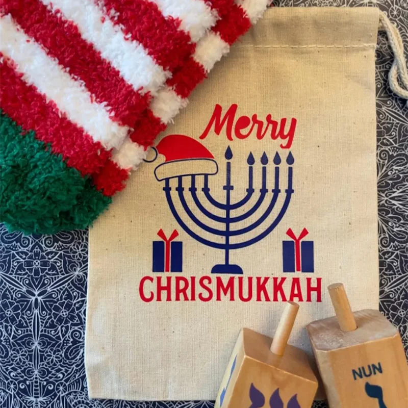 5 buah tas hadiah Merry Chrismukkah selamat datang Hanukkah selamat Chanukah Judaica dekorasi Natal kenang-kenangan hadiah