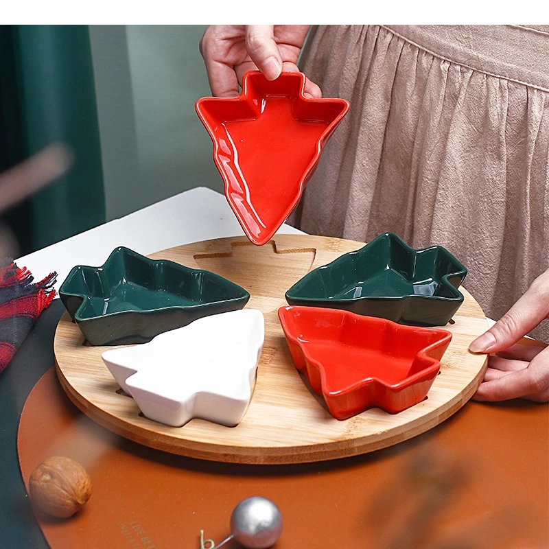 

Bamboo Christmas Tree Ceramic Snack Plate Living Room Candy Fruit Platter Home Kitchen Nut Storage Dish Tableware