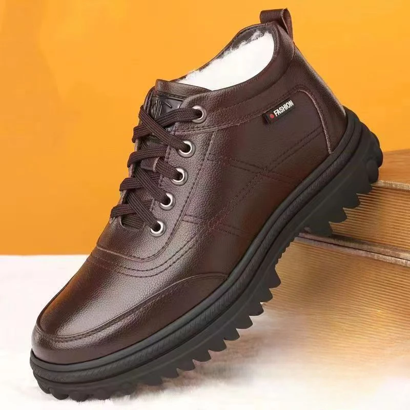 Winter Men's boots Thickened Versatile Cotton Shoes Casual Padded Snow Boots Male Leather  Outdoors non slip Shoe Botas