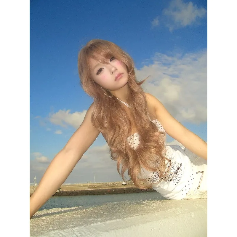 Hand‑Curled Big Wavy Wig 70cm Ash Pink‑Gold with Bangs High Temperature Fiber Wig  Women Daily Wear Cosplay Party Trendy Hair