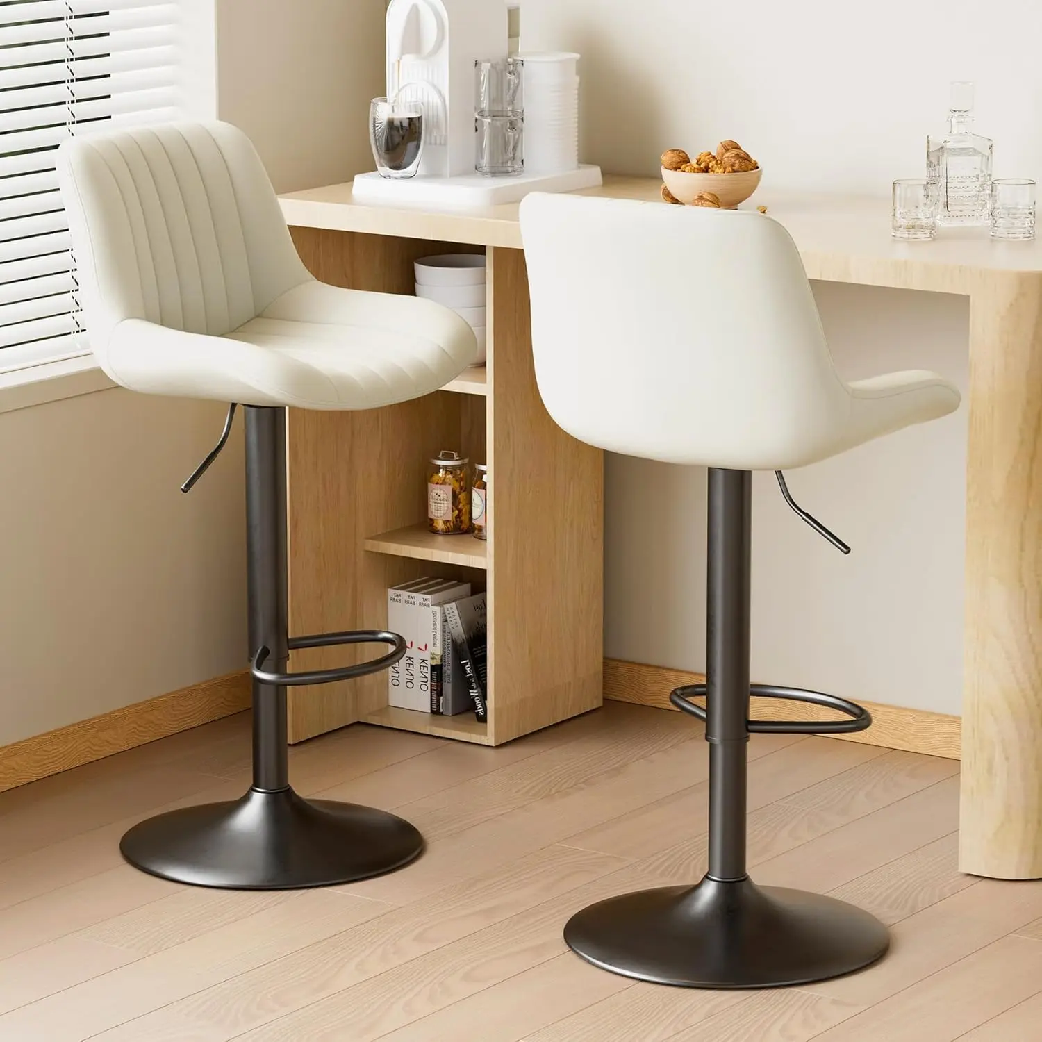 

Bar Stools Set of 2, Adjustable Modern Swivel Bar Stools with Backs, Counter Height Performance Fabric Island Chairs for Home Ki