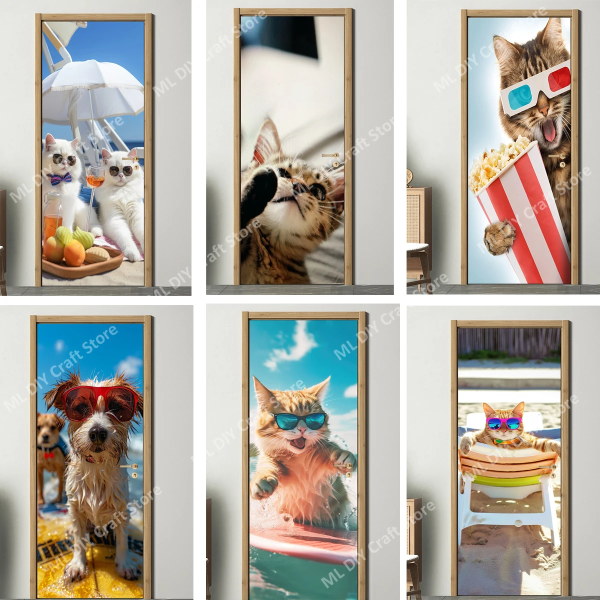 

Cute Cute Pet Doors Bedroom Bathroom Decorations Wallpaper Door Stickers Funny Self-adhesive PVC Waterproof Wall Stickers