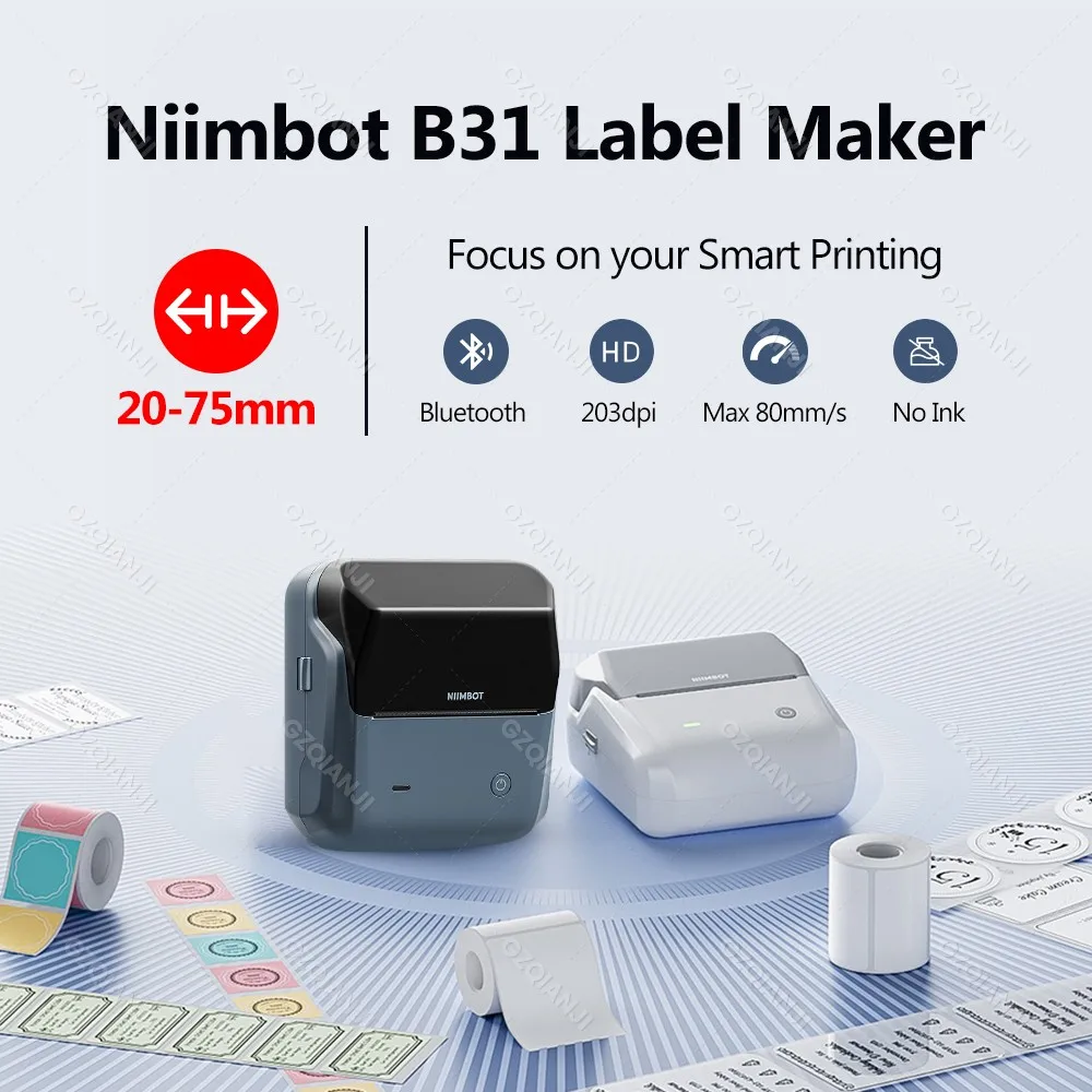 Niimbot B1 B31 Big Size Wireless Thermal Label Printer Barcode QR Code Sticker Label Maker 20-70mm Width Tag Price Photo Printer