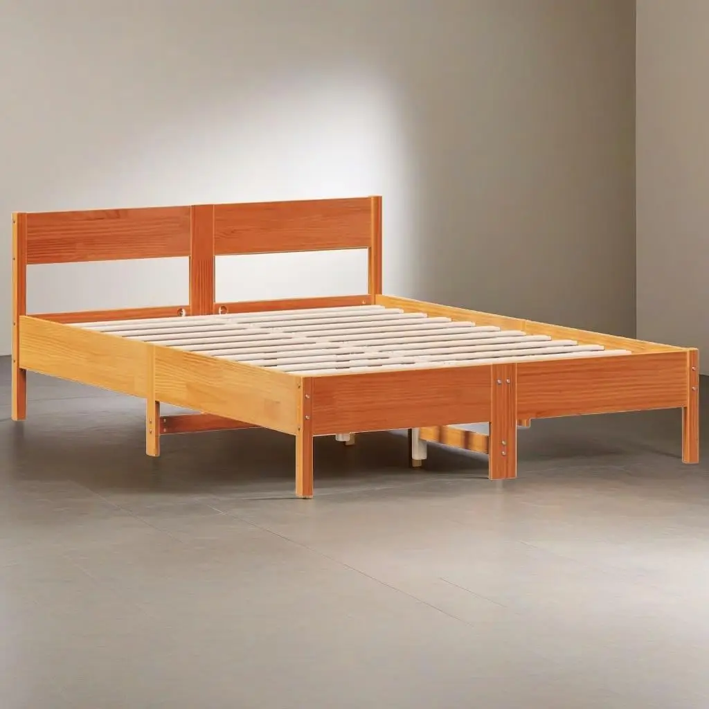 Bed Frame without Mattress Wax Brown 140x200 cm Solid Wood Pine