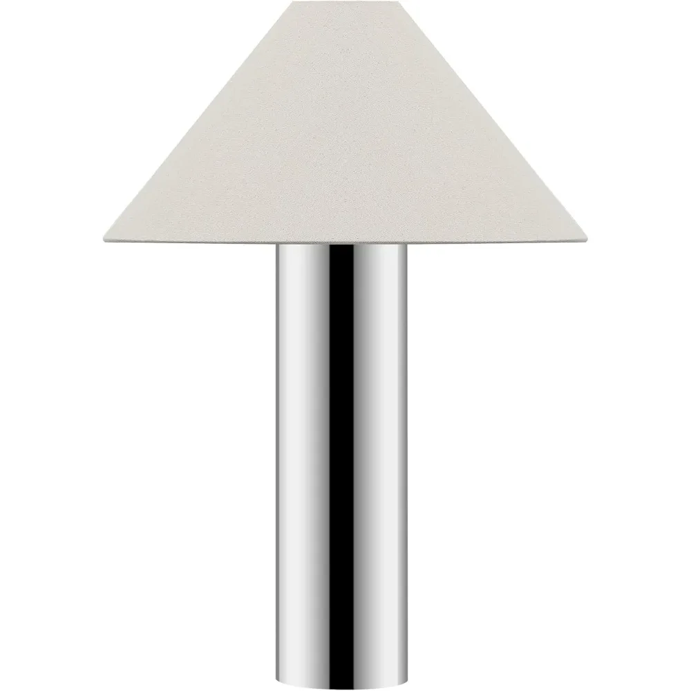 Lámpara de mesa LED de 21 pulgadas de metal cromado y blanco, diseño moderno con bombilla incluida, iluminación duradera para decoración del hogar