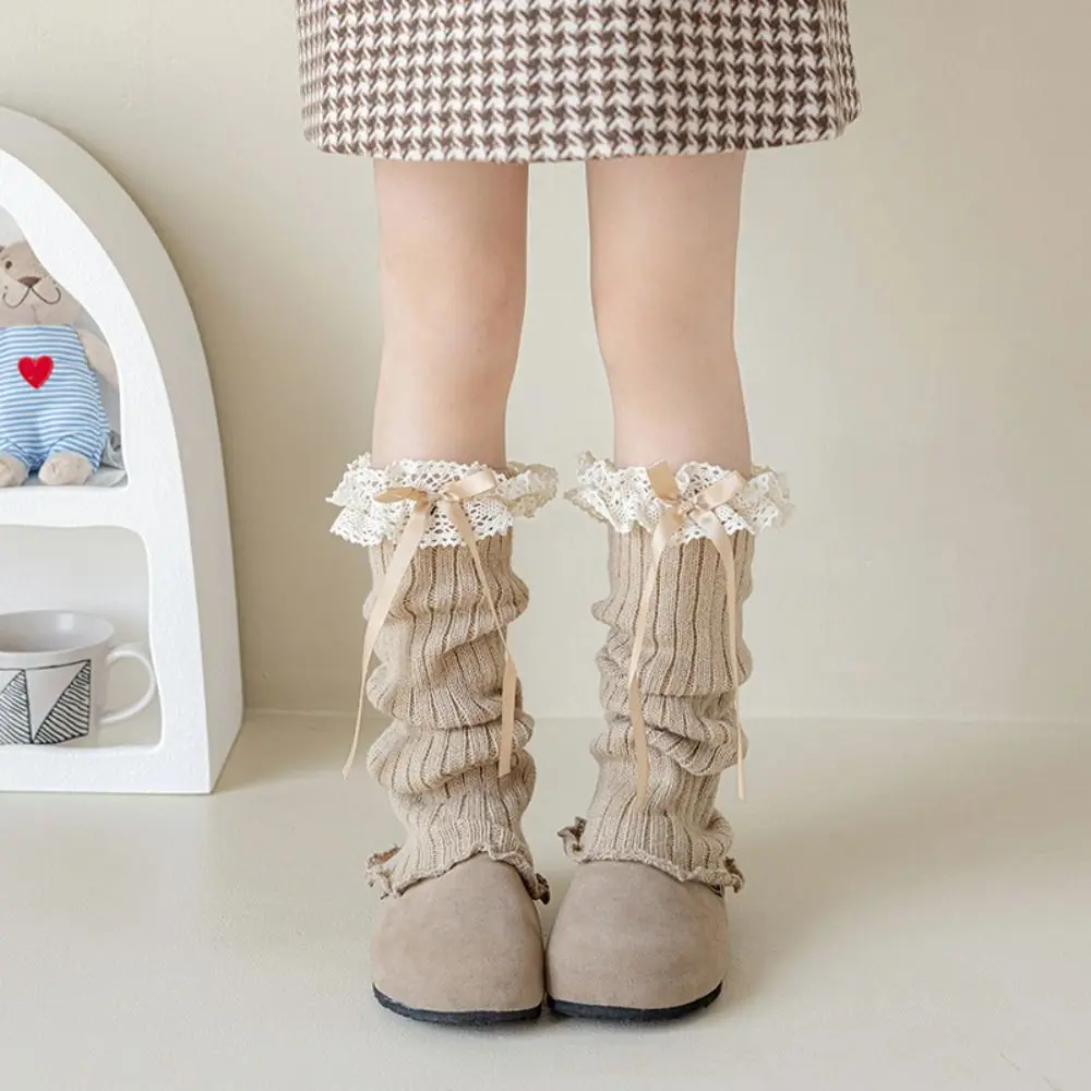 Kawaii High Elastic Kids Lace Leg Warmers Lace Trim Sweet Style Foot Cover Knitted Long Stockings Children Wear