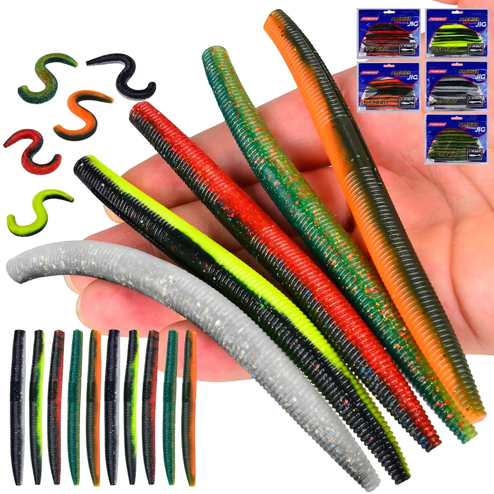 10Pcs Worm Stick Soft Lures 5.5-8G/10-13CM Artificial Soft Baits Fishing Lures Saltwater Pesca Fishing Accessories Wholesale