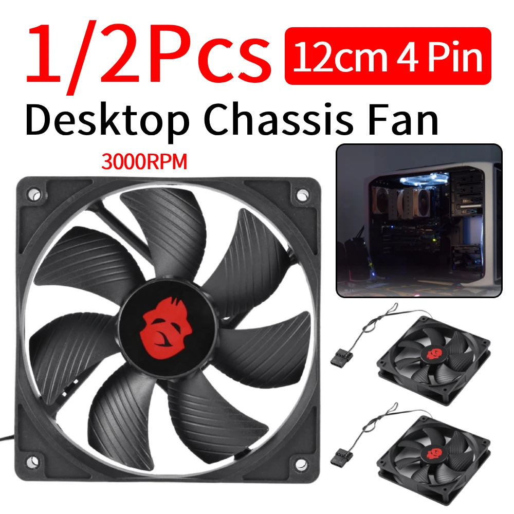 

1/2Pcs 12cm 4 Pin High Speed Desktop Chassis Fan 12V 3000RPM Speed Computer Case Radiator Cooler PC Desktop Laptop Accessries