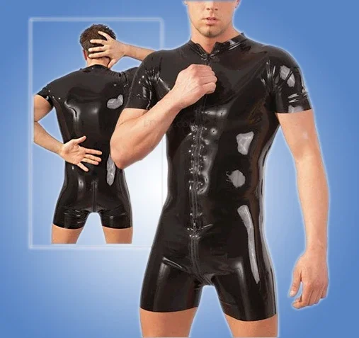 

Adult Short Sleeve Latex Bodysuit with Front Crotch Zipper Fetish Exotic Latex Jumpsuit