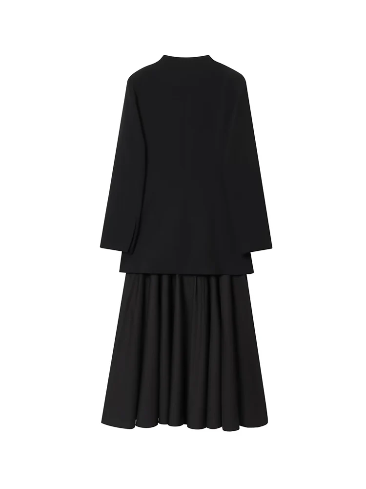 TFMLN المرأة السترة لصق ميدي فستان موضة جديدة الخامس الرقبة دعوى تقسم ركاب فستان طويل أنيق الإناث أنيق OL وتتسابق