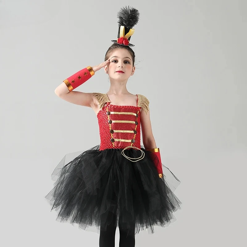 Classic Ballet Guard Glitter Fluffy Mesh Dress Festive Military Style Skirt Ideal for Holiday Parade Gala Pageant Themed Attire