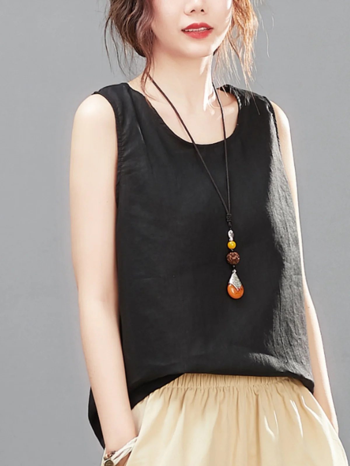 Letnia biała lniana koszulka damska bez rękawów, wysokiej jakości marka, modna, do pracy, luźny krój, kolorowa koszulka.