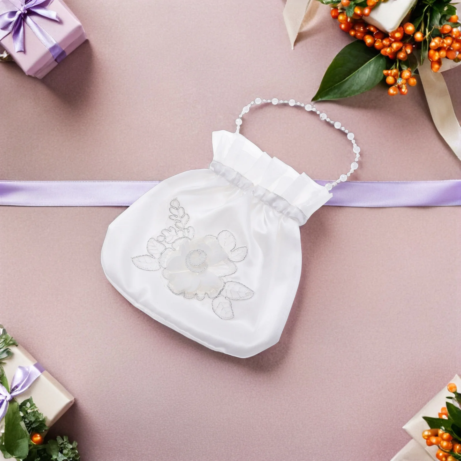 الأبيض 21*22 سم الساتان الزفاف دوللي حقيبة حجر الراين مزين حقيبة يد الزفاف لوصيفة الشرف زهرة هدية حفلة لصالح حقيبة #6