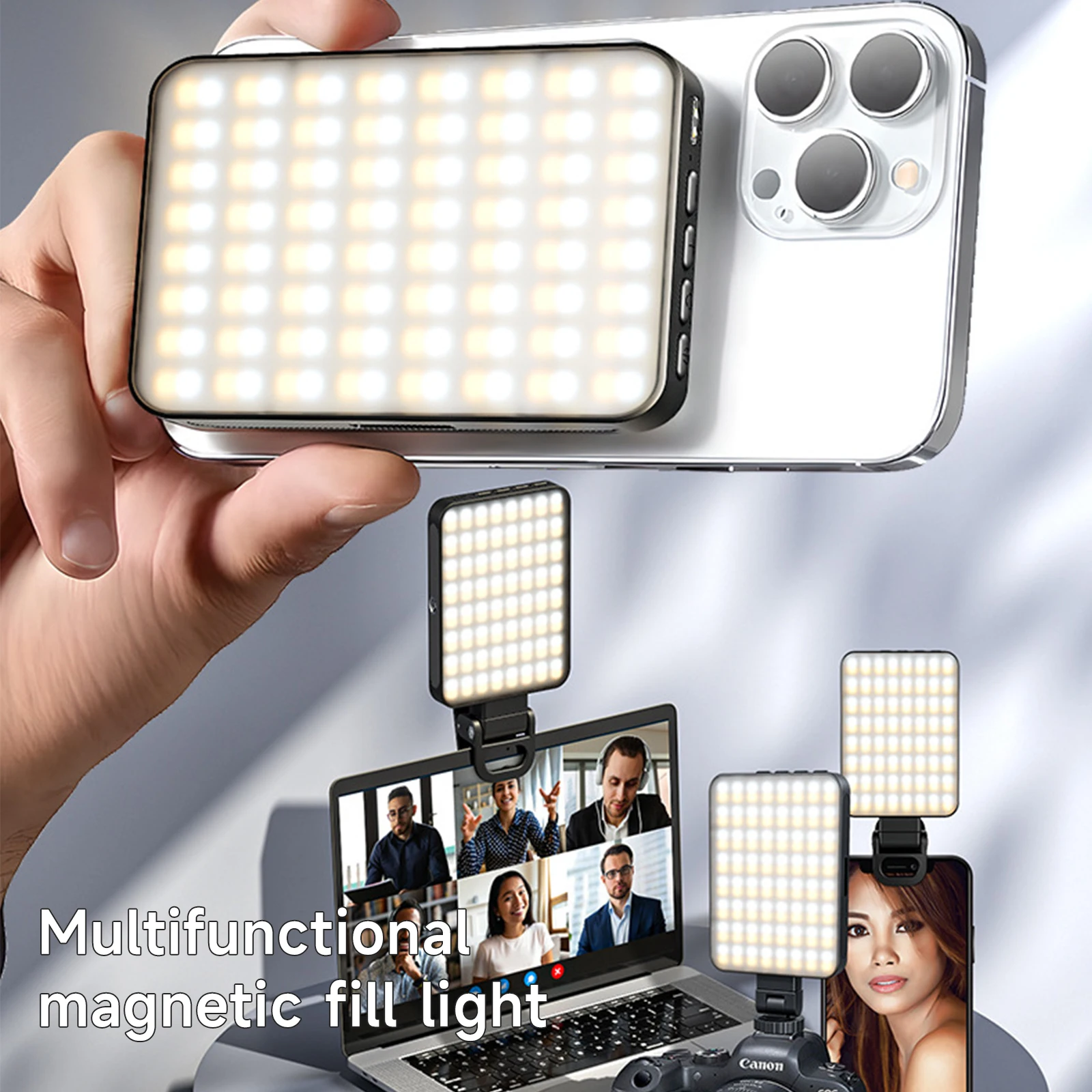 Magnetic Selfie Light 3 Modes 10-Level Brightness 128Leds 2000mAh Rechargeable Multi-Scenario Fill Light with Magnetic Ring Clip