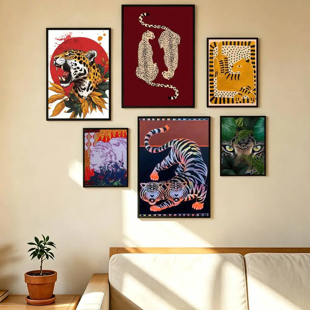 Egypt Colorful Abstract Tiger And Leopard Poster High Quality Dorm Living Room Aesthetic Wall Decoration Painting Stickers Gift