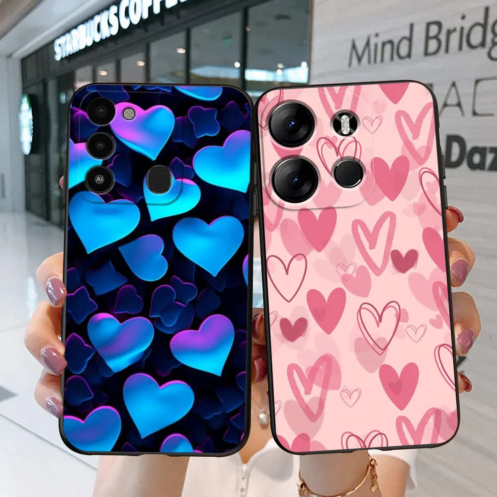 BLACK TPU CASE FOR ITEL A60 P40 VISION 5 A18 S18 INFINIX SMART 7  PLUS 7HD HOT 30 30I PLAY NOTE ZERO ULTRA 5G Love Heart Design