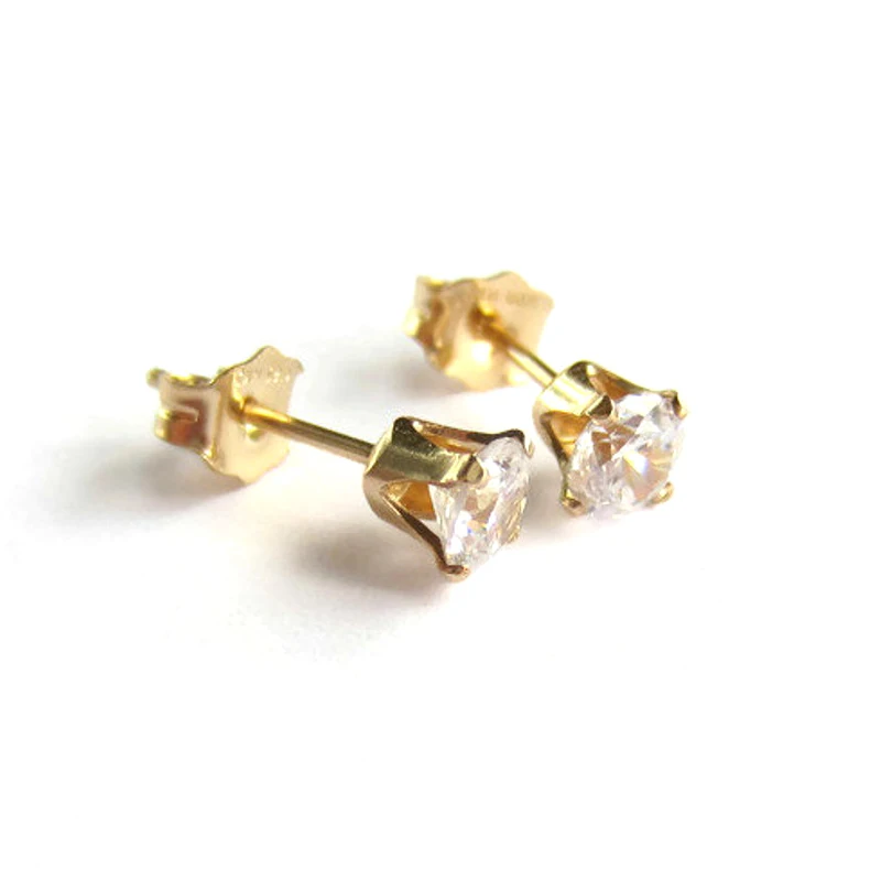 14K Gold Filled Cubic Zirconia Stud Earrings  4mm /3mm  CZ Solitaire Earrings April Birthstone Post Earrings Bridesmaid Earrings