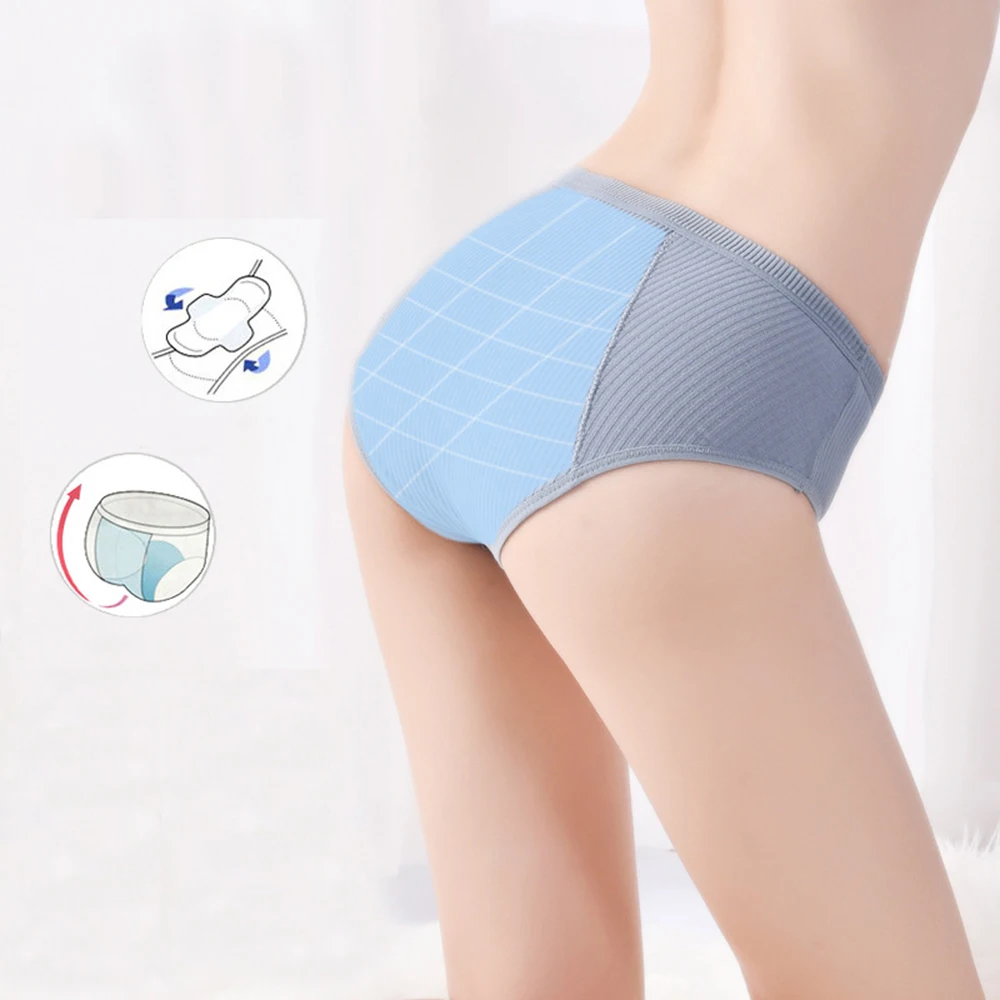 Women\'s Physiological Pants Underwear Plus Size Briefs With Pocket Cotton Menstrual Leak Proof Period Middle Waist Underpants