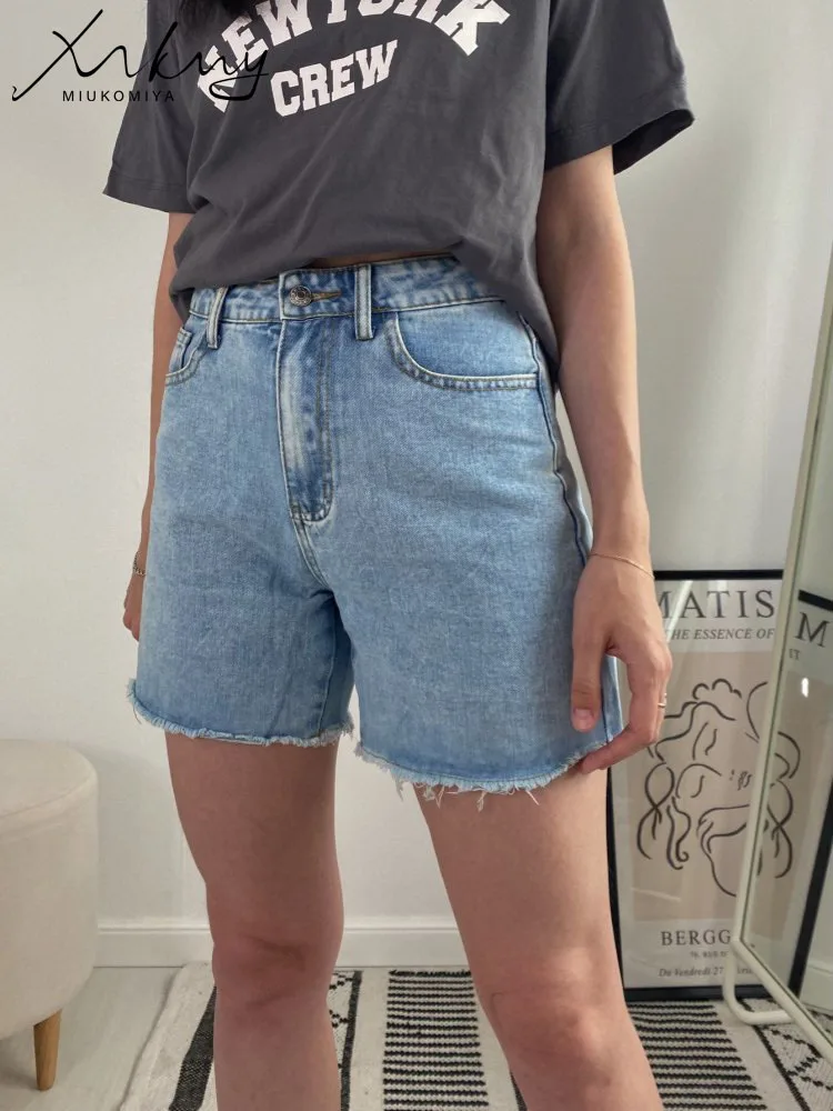 MiuKoMiYa Summer Women\'s Denim Shorts High Waist Black Short Jean Women 2023 Straight Blue Jeans Shorts For Womens Summer