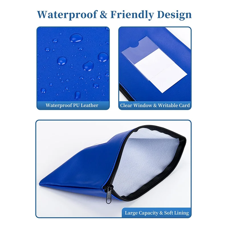 10パック銀行預金マネーバッグ、ジッパー付き、レザーバッグウォレットポーチ、ラベル付き、化粧バッグ、現金、コイン、Cet用