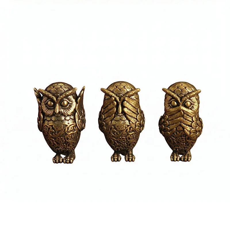3pcs Owl Figurines Not Listen Not Look Not Say Vintage Brass Owls Animal Ornament Desktop Home Office Decor Gift