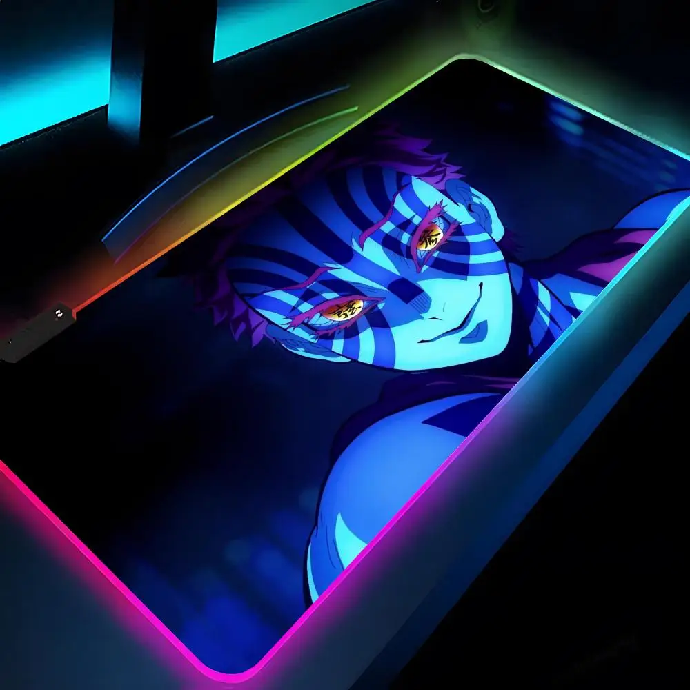 A-Akaza D-Demons S-Slayers 마우스 패드 Rgb Xxl 노트북 매트 게임용 마우스 패드 백라이트 키보드 게이머 소녀 테이블 패드 데스크