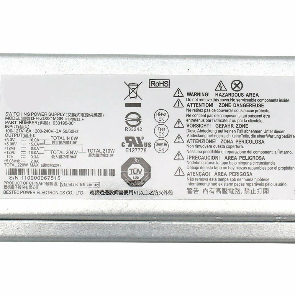 Imagem -02 - Fonte de Alimentação para hp Pavilion Slimline s5 633193001 633195-001 633196-001 Fh-zd221mgr Ps6221-9 Ps-62217 Pca222 Pca322 Novo 220w