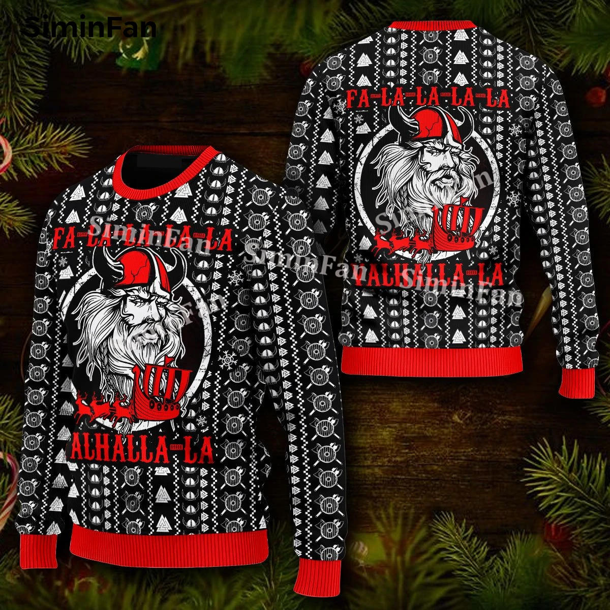 Falalalala Valhallala Santa Viking Ugly Christmas Sweatshirt Jumper 3D Printed Men Pullover Male Long Sleeve Shirt Unisex Top-2