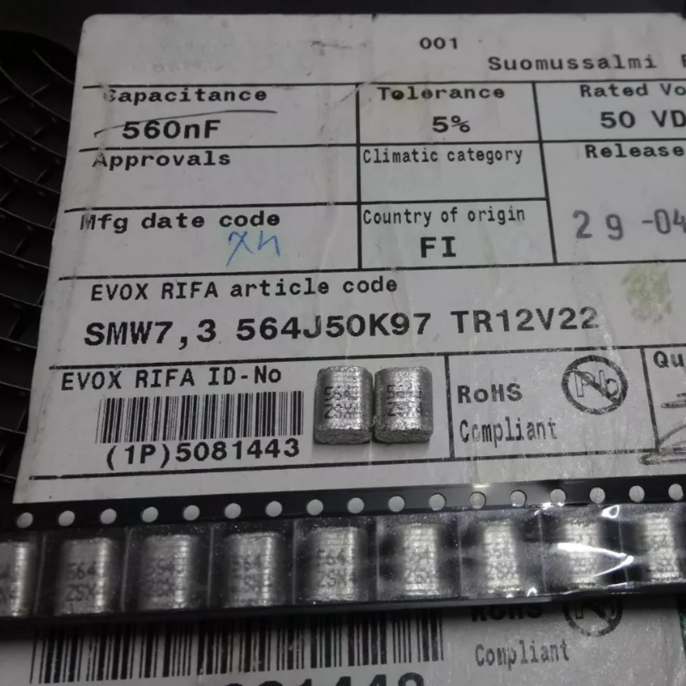10pcs/lot SMW7.3 SMD2824 0.56uf 50V 560nf u56 564 J Brand New Surface Mount Film Capacitor F126SS564J050VV022
