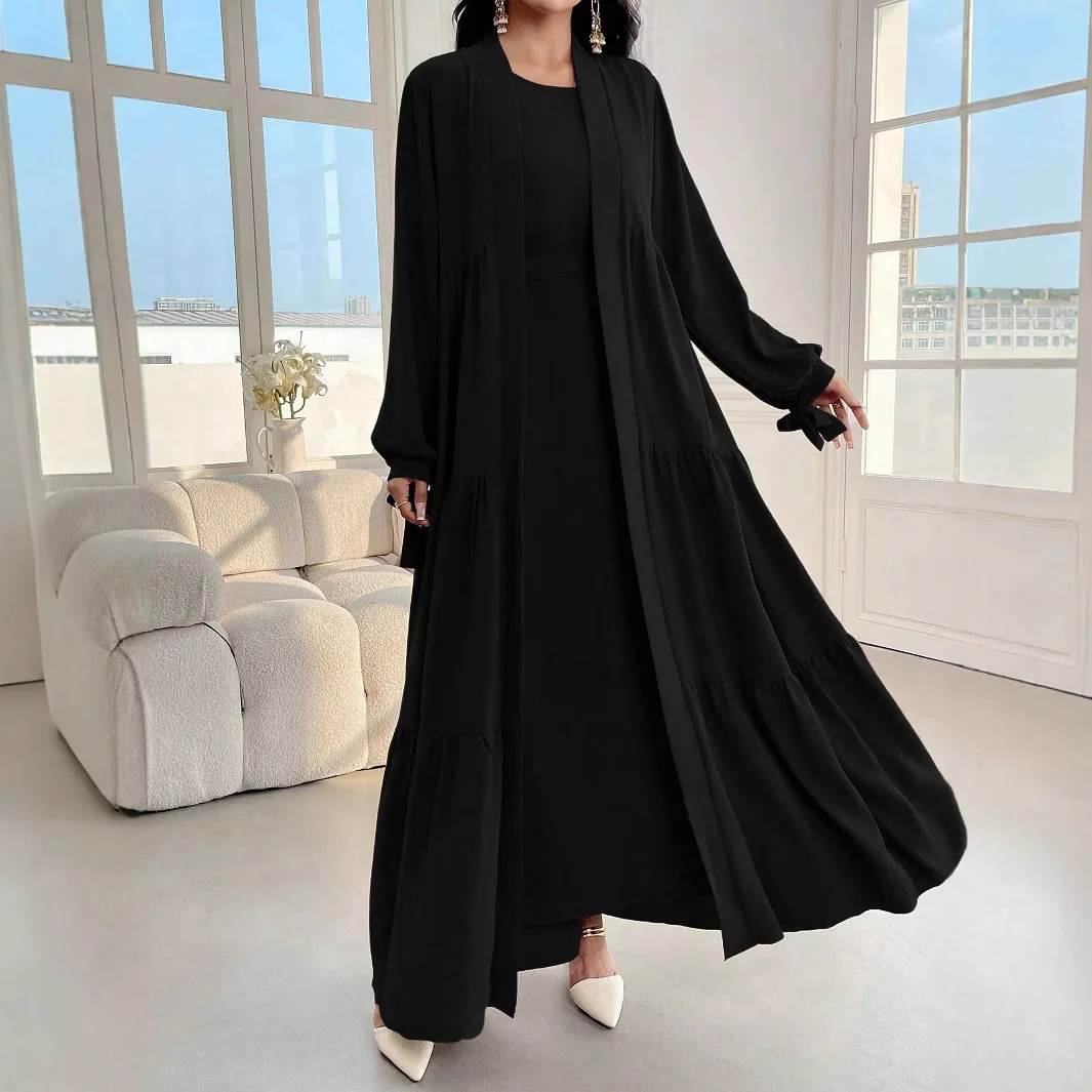 Donne modeste Set musulmane Abiti Abito Cappotto lungo Abito musulmano 2 pezzi Set Abiti + Telai Dubai Saudi Marocco Abaya Eid Ramadan
