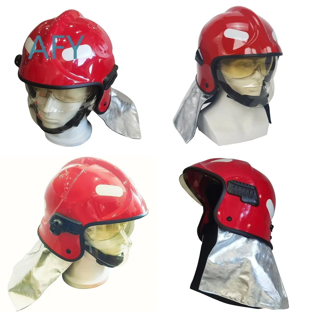 Full Face Fire Rescue Helmet with Internal Suspension Double Visor Flashlight Sliding Bracket for Ayon Red Yellow Helmets for