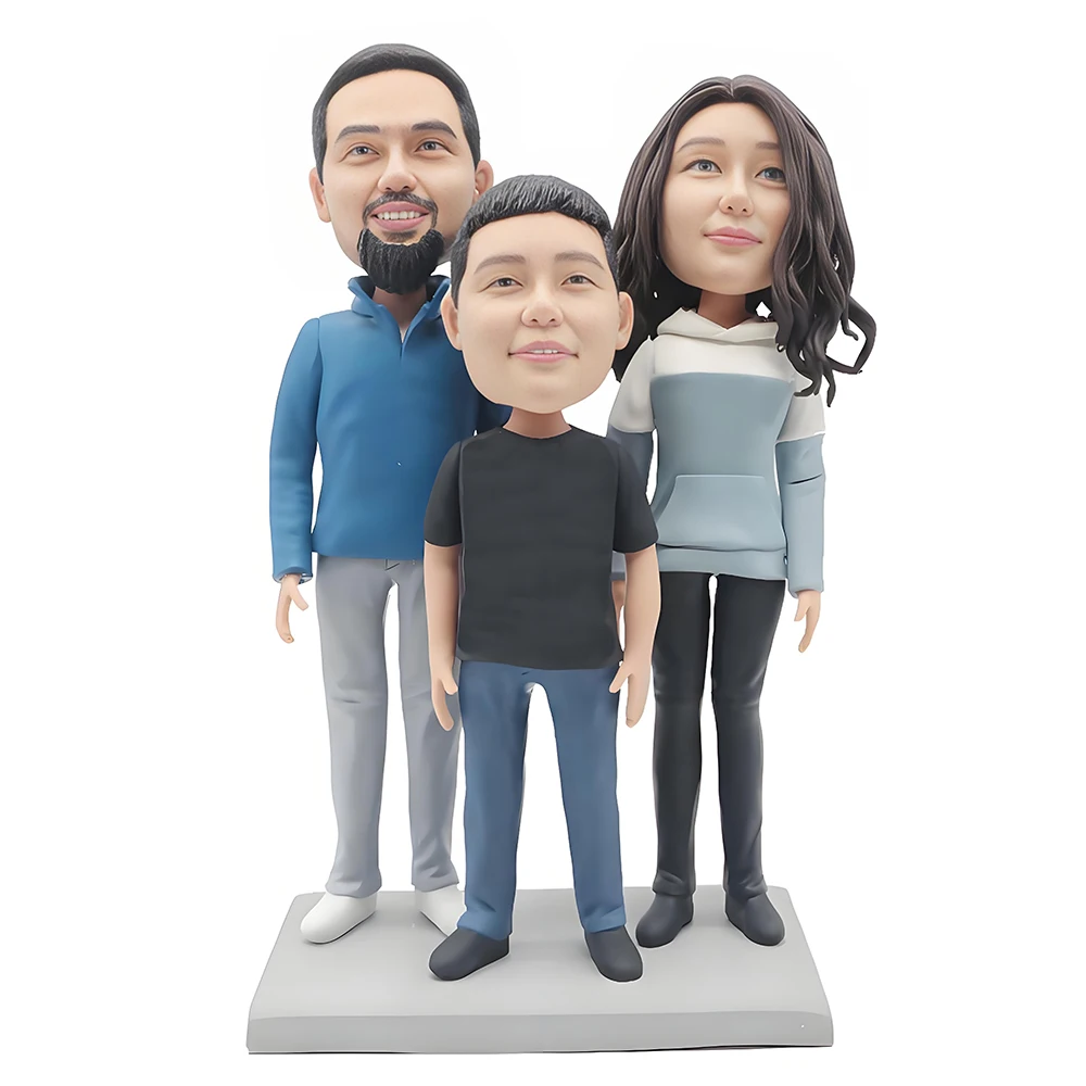 Family Custom Bobblehead,Personalized Fully Handmade Made Three Person Figurines for Friends Couple Family,Based on Your Photos