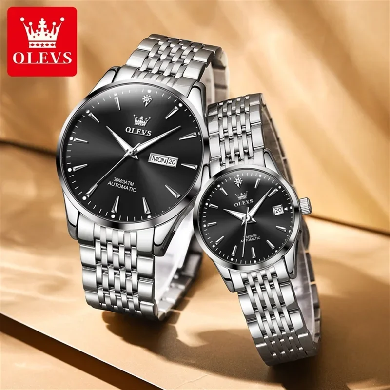 OLEVS 6635 Couple Watches Pair Men and Women Luxury High Quality Automatic Mechanical Wristwatch Fashion Lover's Watch