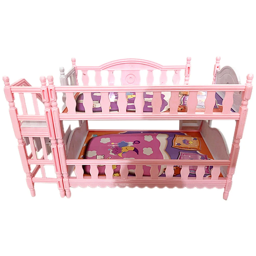 Upper and Lower Sheets House Furniture Mini Bunk Bed Miniature Kids Toys Ornament Plastic Kit Baby