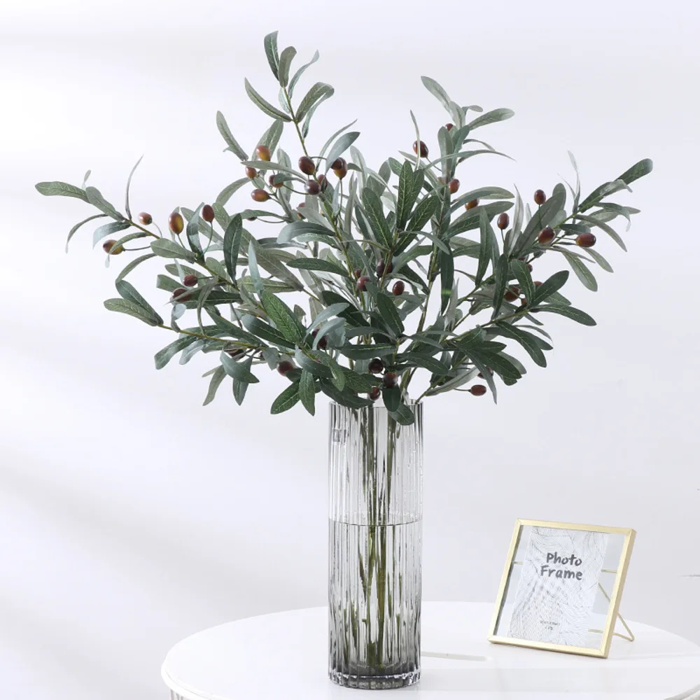 Rama de olivo artificial con frutas, hojas verdes realistas para accesorios de fotografía, decoración de mesa para el hogar y la boda, parte trasera del centro de mesa