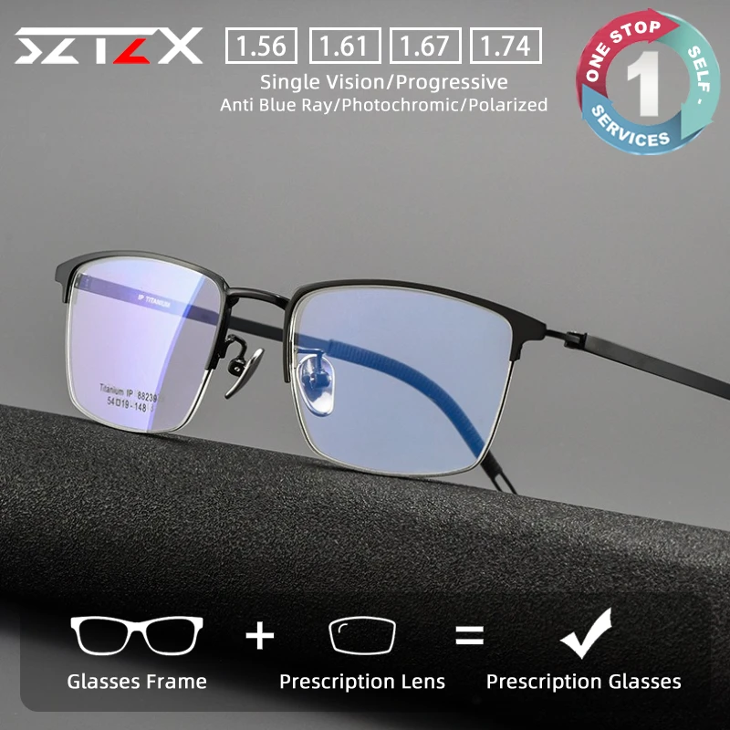 

SZTZX Business Titanium Prescription Glasses Anti-Reflective Rectangle Half-Frame Myopia Glasses Progressive Reading Eyewear