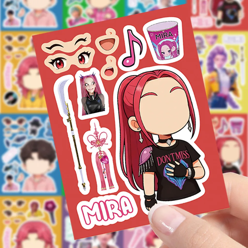 สติกเกอร์ DIY แบบเปลี่ยนหน้าตัวละครวง K-POP Witch Hunt Group (8 ชิ้น) - กันน้ำ ของตกแต่งแบบอินเทอร์แอคทีฟสำหรับเด็กและผู้ปกครองสำหรับเล่นเกม