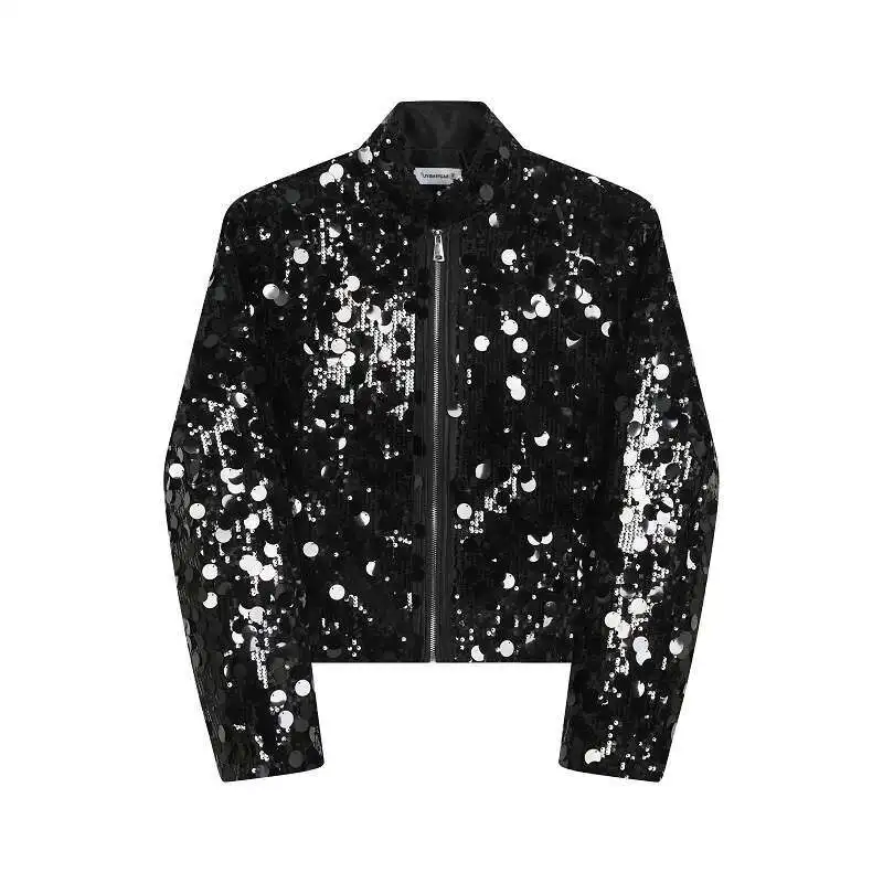 LUZHEN Personalized Sequin Stand Up Collar Short Jacket Trendy Cool Stage Outfit New 2025 Stylish High Street Men\'s Tops LZ6684