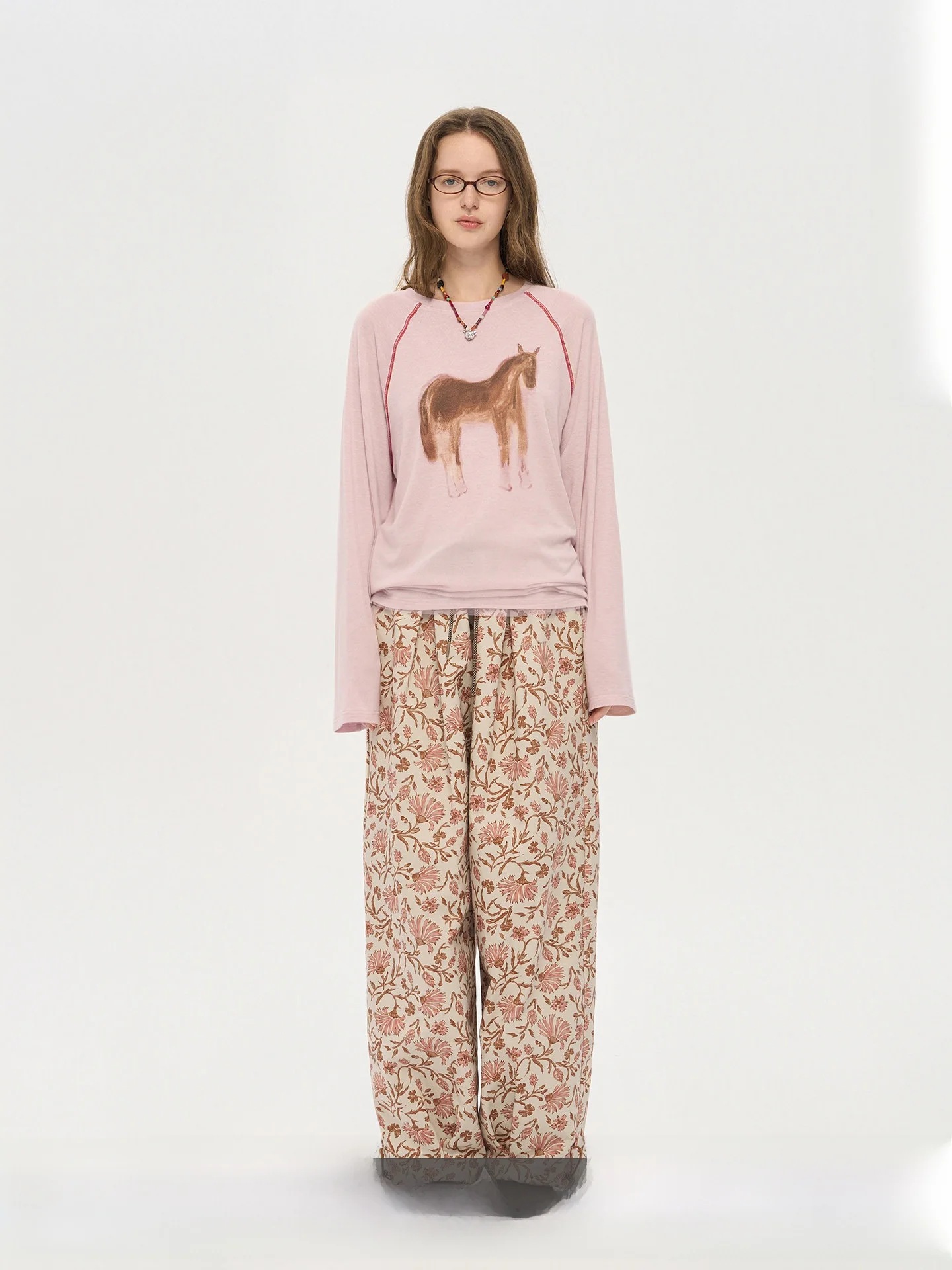 

Женская повседневная модная футболка с длинным рукавом и круглым вырезом, с ручной росписью и вставками на плечах, из переработанного волокна