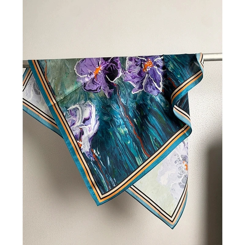 Luxurious Floral 65cm Square Silk Scarf for Women Ins-style High-Grade Mulberry Silk Scarves Neckerchief view 3