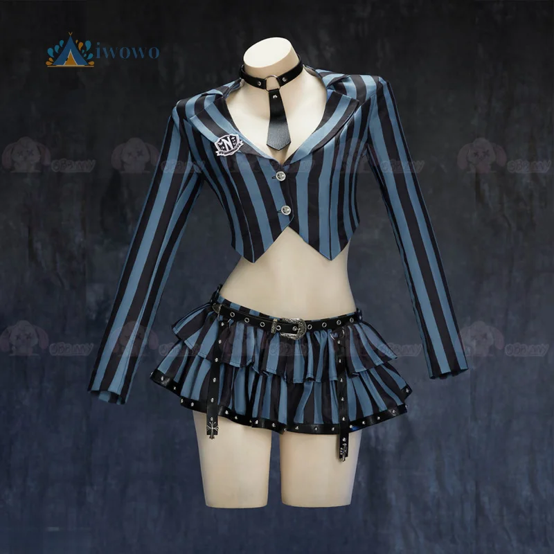 

Костюм для косплея Movie Wednesday, полосатый школьный топ для девочек, юбка, значок, галстук, носки, пояс, униформа, наряды для Хэллоуина