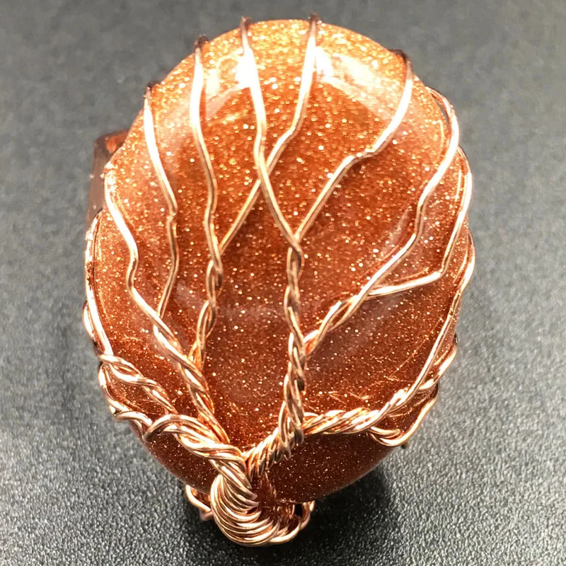 شجرة الحياة الأزرق الرمال أوبال غولدستون افينتورين كريستال عين النمور النساء الرجال الفن مستطيل حبة الدائري 7 ~ 12 "ضبط حجم PWB703