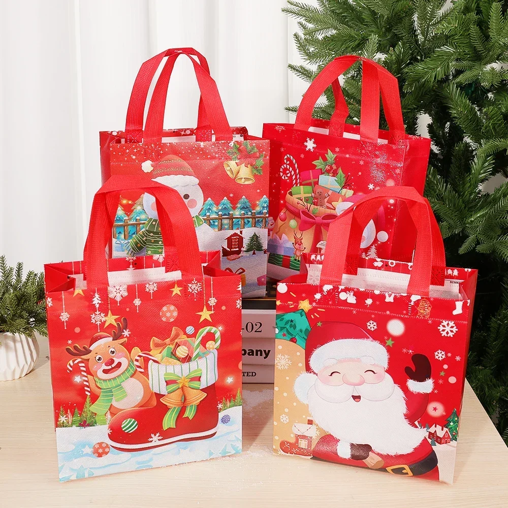 Christmas Non-woven Tote Bag Merry Christmas Santa Claus Snowman Reindeer Pattern Candy Cookie Packing Bags Home Party Supplies