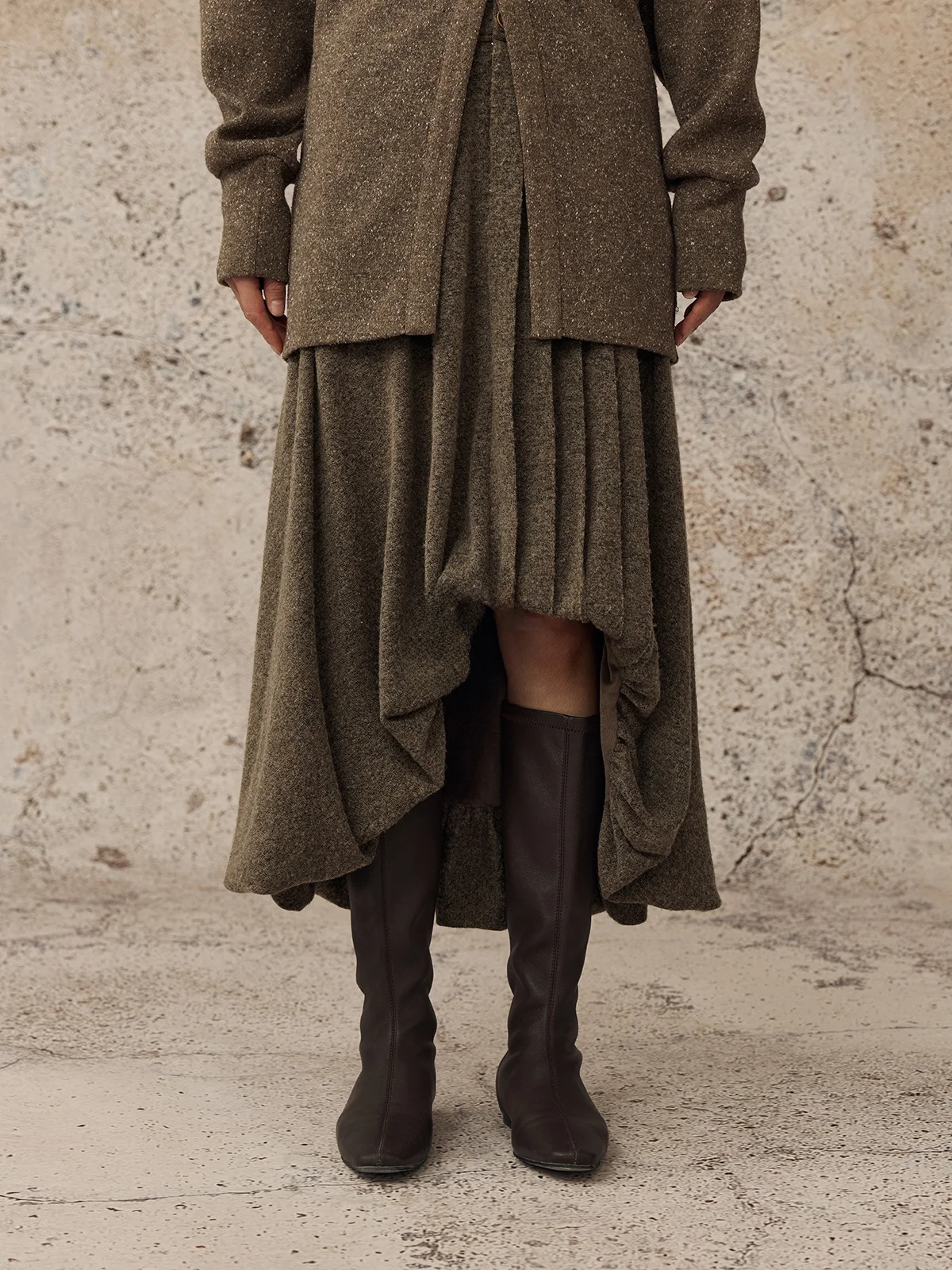 

Шерстяная трикотажная плиссированная юбка Alpw, асимметричная, в китайском стиле, с подкладкой, женская, средней длины, на талии