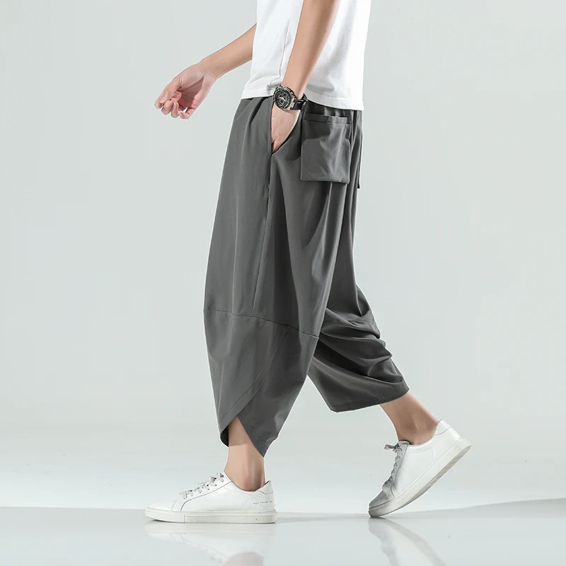 

Ice Silk Qui Dry Casual Men's Seven-Foot Pants plus Size Loose Straight Tube Beach Lantern Pants Summer orts