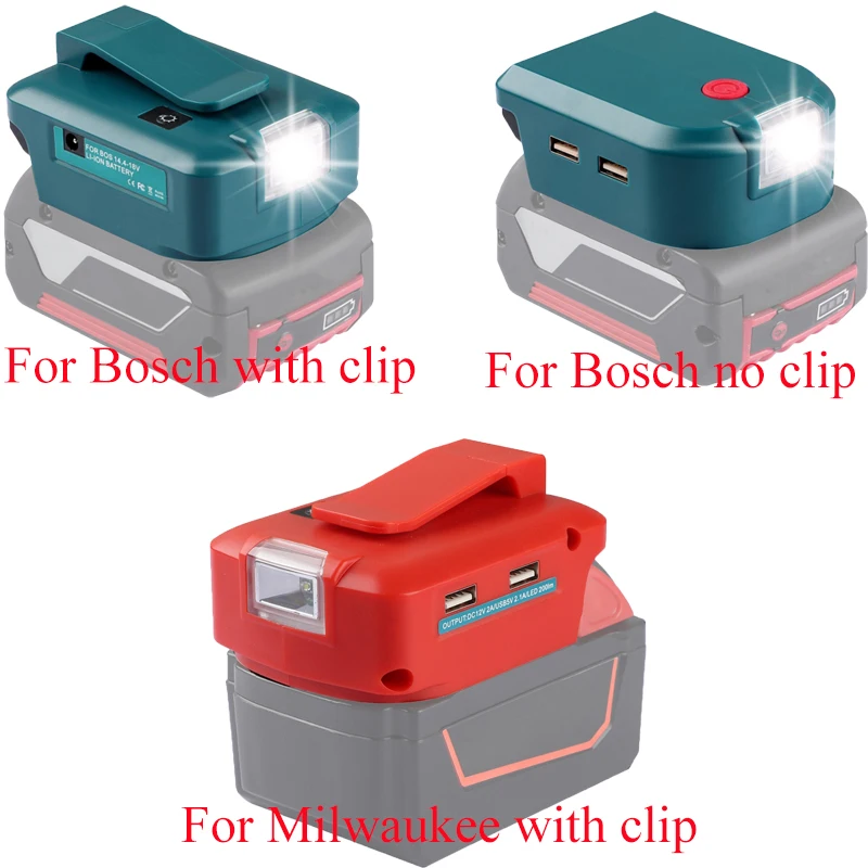 Battery Adapter with USB Type-c Port Compatible for Milwaukee/Bosch 14/18V Li-Ion Battery with LED Light Designed for Patio Use
