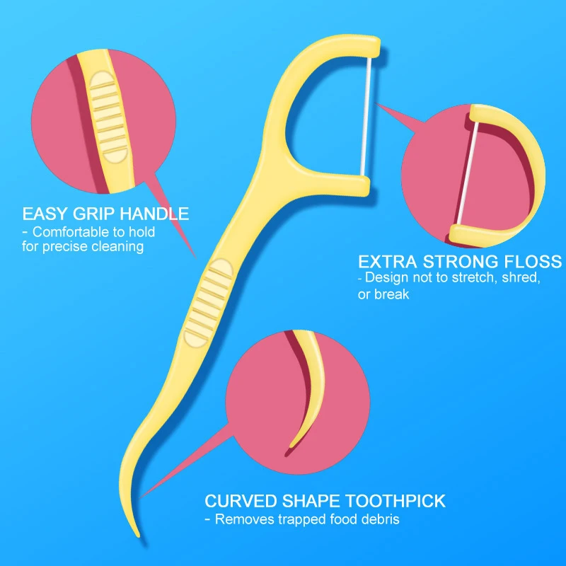 フルーツフレーバーの歯科用ピック,口腔衛生ツール,高張力スティック,バッグあたり30ユニット