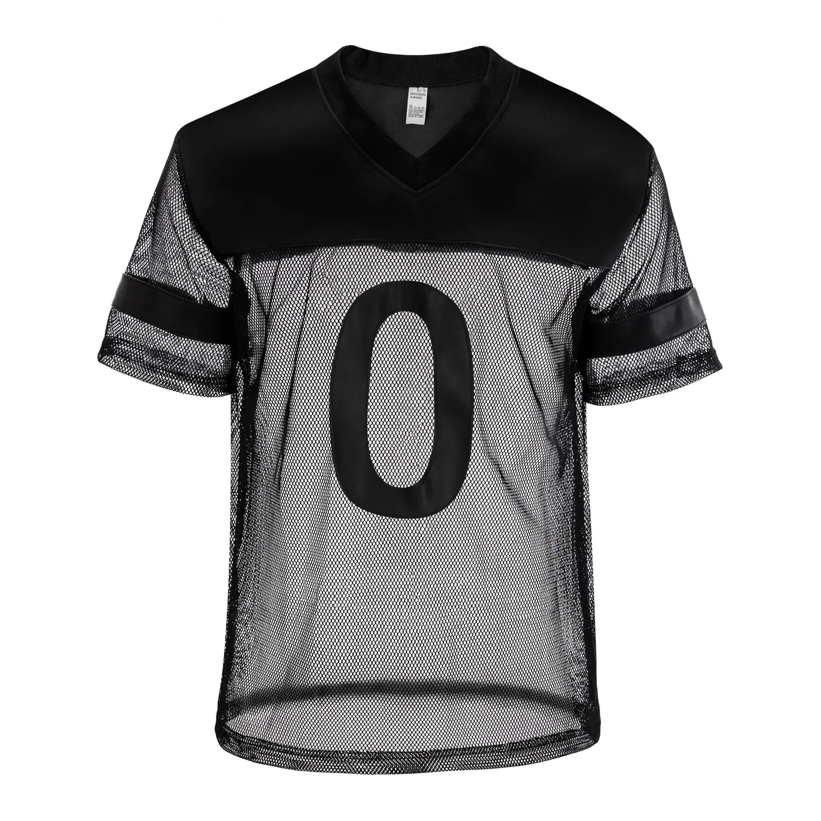 CLEVER-MENMODE PU Sexy Fishnet Tops Tee Men Faux Leather T-Shirt Transparent Mesh Clubwear See Through Short Sleeve Number 107