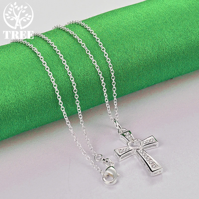 ALITREE 925 Sterling Silver Hollow Heart Cross zircone collana con ciondolo in cristallo per le donne collane gioielli di moda regalo di compleanno